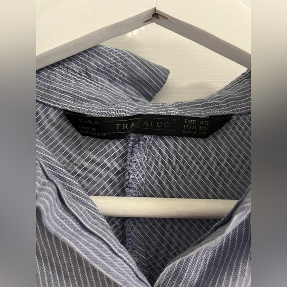 Zara Oversized Blue Striped Button Down Shirt Half Sleeve - Picture 2 of 4